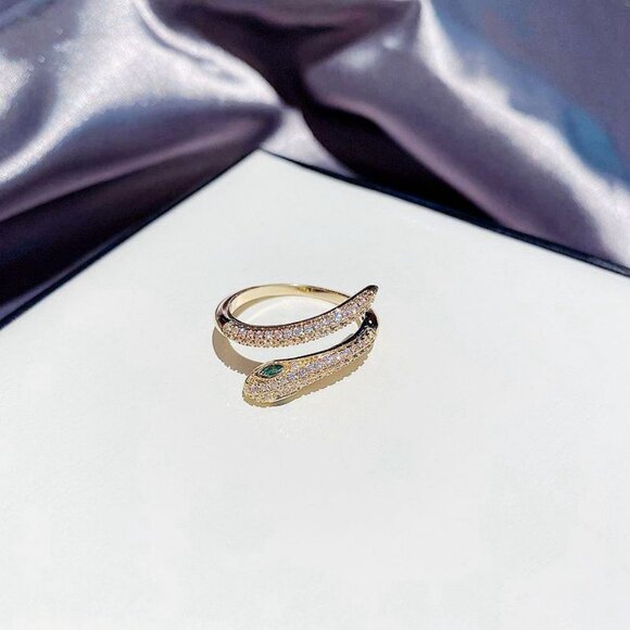 NEW 925 Sterling Silver Emerald Diamond Snake Serpent Adjustable Ring - Picture 6 of 7